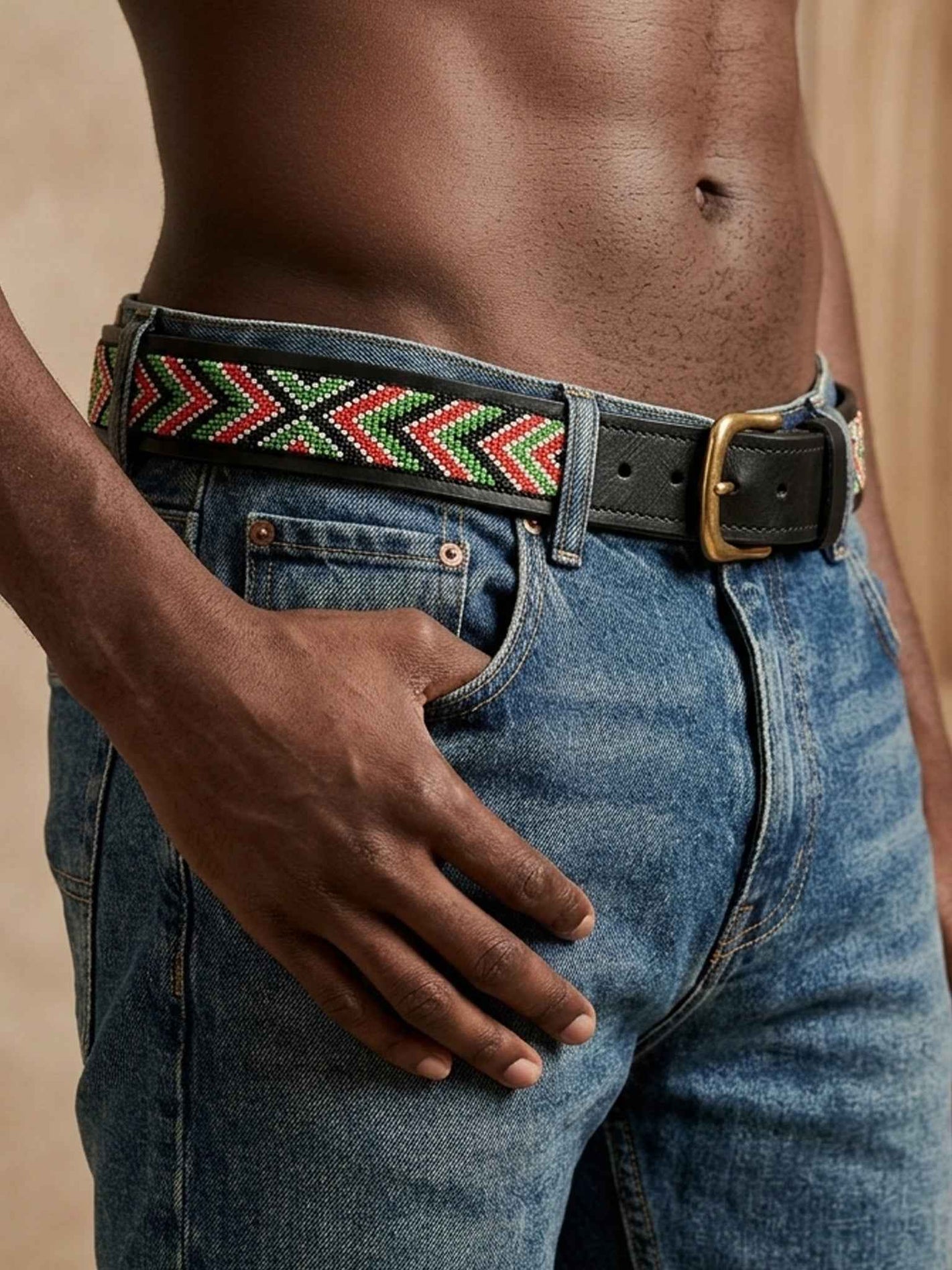 Kenya Color Beaded Leather Belt - Stylish & Unique Accessory 575