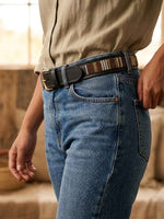 Earthy Vertical Lines– Beaded Leather Belt | 925