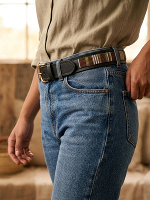 Earthy Vertical Lines– Beaded Leather Belt | 925