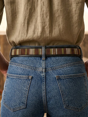 Earthy Vertical Lines– Beaded Leather Belt | 925