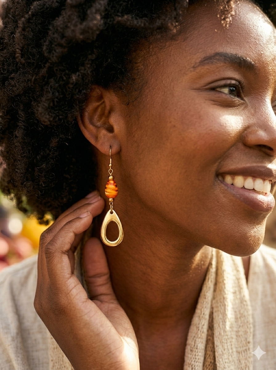 African Love Bird Earrings - Handcrafted Brass & Swirl Bead Jewelry | Zanny Zebra Set by OneWay Kenya