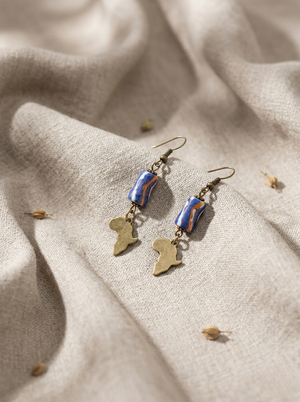 African Trade Bead Earrings - Brass Africa Map Jewelry | OneWay Kenya