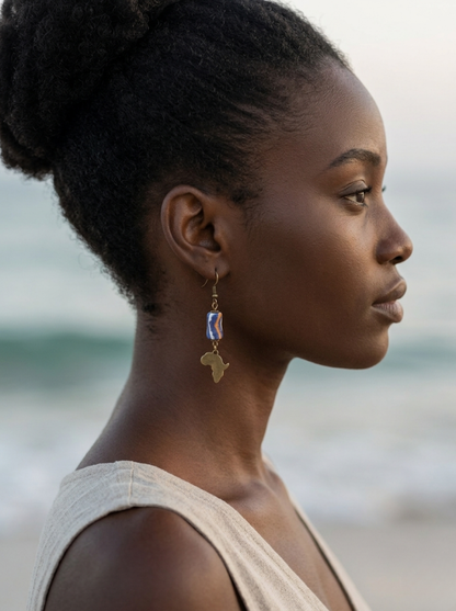 African Trade Bead Earrings - Brass Africa Map Jewelry | Indian Ocean Home Decor Set by OneWay Kenya