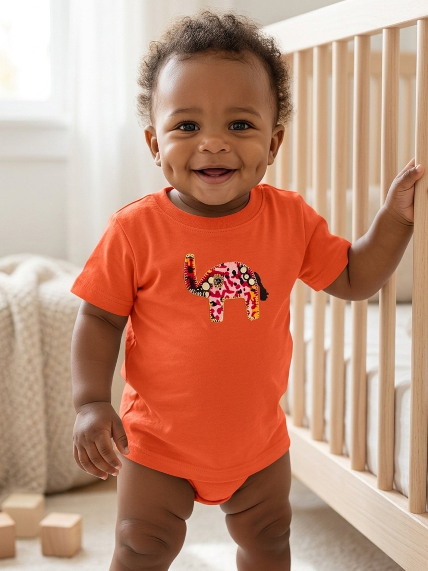 Baby Elephant Short Sleeve T-Shirt | Khanga Appliqué – Design By Me