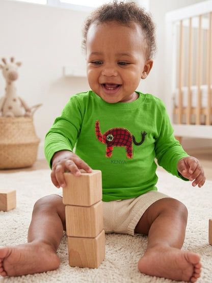 Baby Elephant Long Sleeve T-Shirt | Khanga Appliqué – Design By Me