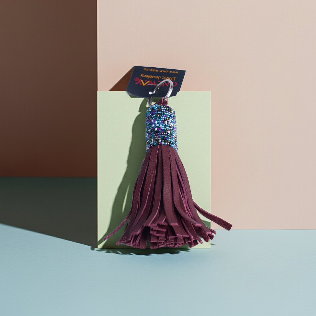 Leather Beaded Keychain - Blue - Onewaykenya