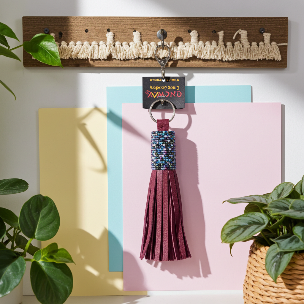 Leather Beaded Keychain - Blue - Onewaykenya