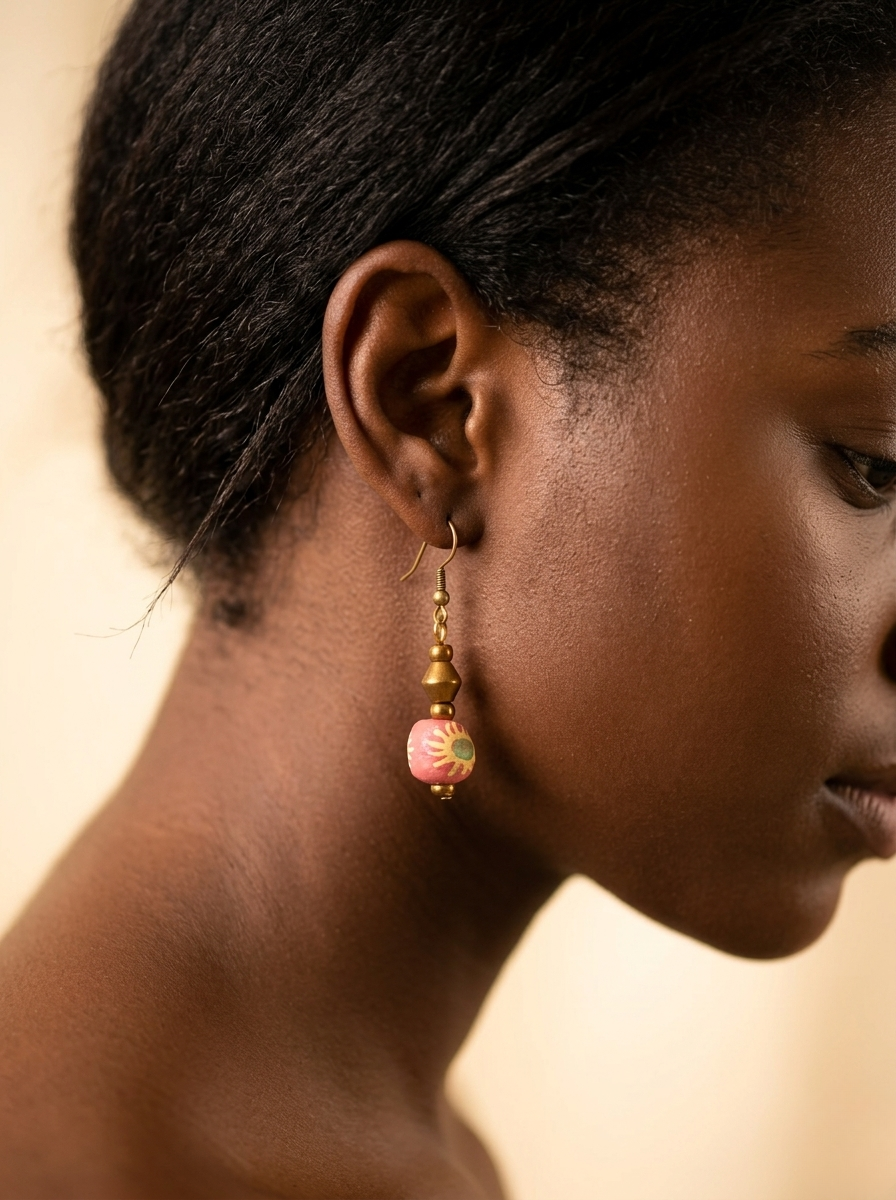 Damaris Earrings - Hand-Painted Terracotta & Brass Jewelry | OneWay Kenya