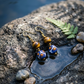Doris Earrings with Tiger's Eye and Blue Beads | Hand-Painted Jewelry by OneWay Kenya