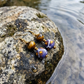 Doris Earrings with Tiger's Eye and Blue Beads | Hand-Painted Jewelry by OneWay Kenya