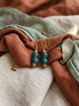 Esther Earrings Jewelry - Frosted Sea Glass & Brass | OneWay Kenya