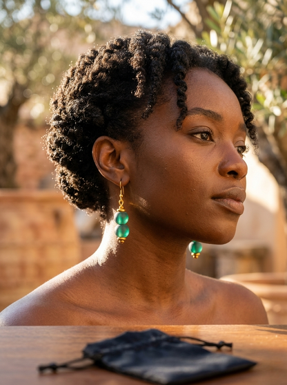 Esther Earrings Jewelry - Frosted Sea Glass & Brass | OneWay Kenya