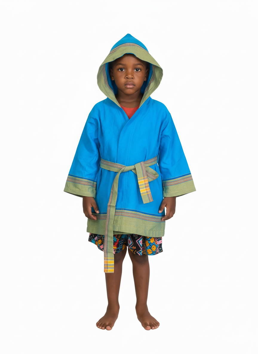 Premium Kids Hooded Kikoy Gown - 100% Cotton Beach & Bath Robe