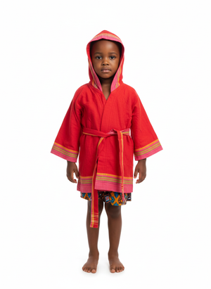 Premium Kids Hooded Kikoy Gown - 100% Cotton Beach & Bath Robe