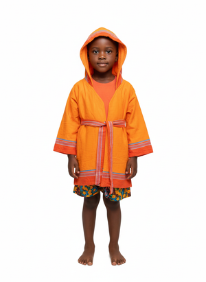 Premium Kids Hooded Kikoy Gown - 100% Cotton Beach & Bath Robe