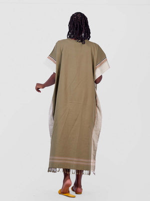 African Circular Dress | Handmade Kikoy Dress with Embroidery & Masai Beadwork