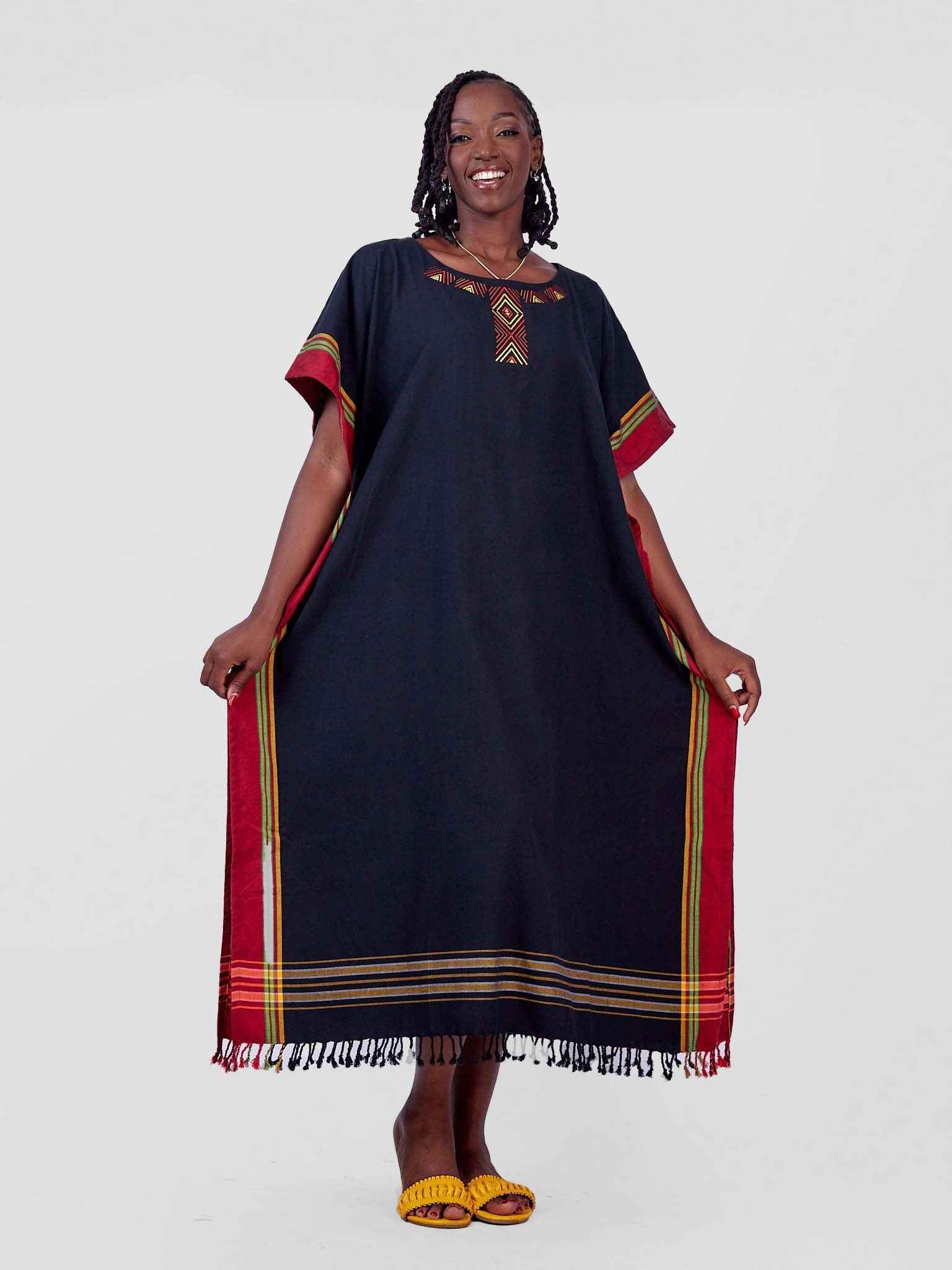 African Handmade Dress | Unique Kikoy Dress with Embroidery & Masai Beadwork