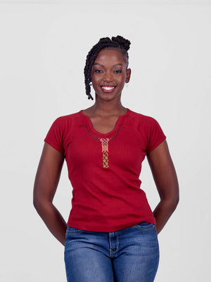 Steffi Rib Ankara Beaded Ladies T-Shirt