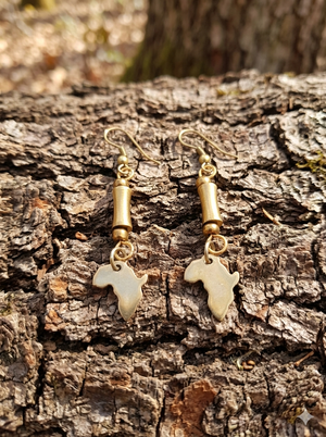 Irene Earrings - Polished Brass Africa Map Drop Jewelry | OneWay Kenya