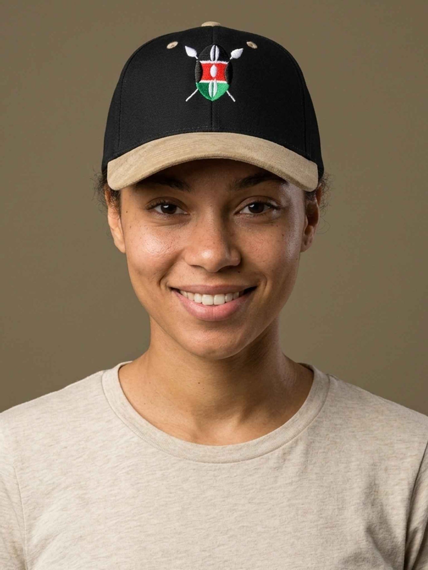 Kenya Shield Leather Cap - Embroidered Peak Cap for Stylish Protection