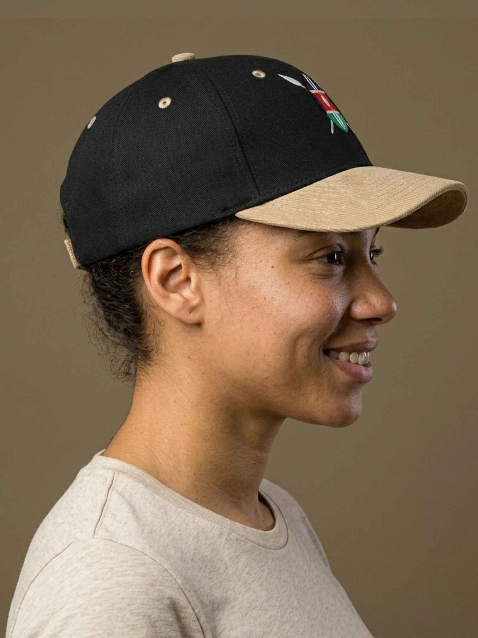 Kenya Shield Leather Cap - Embroidered Peak Cap for Stylish Protection