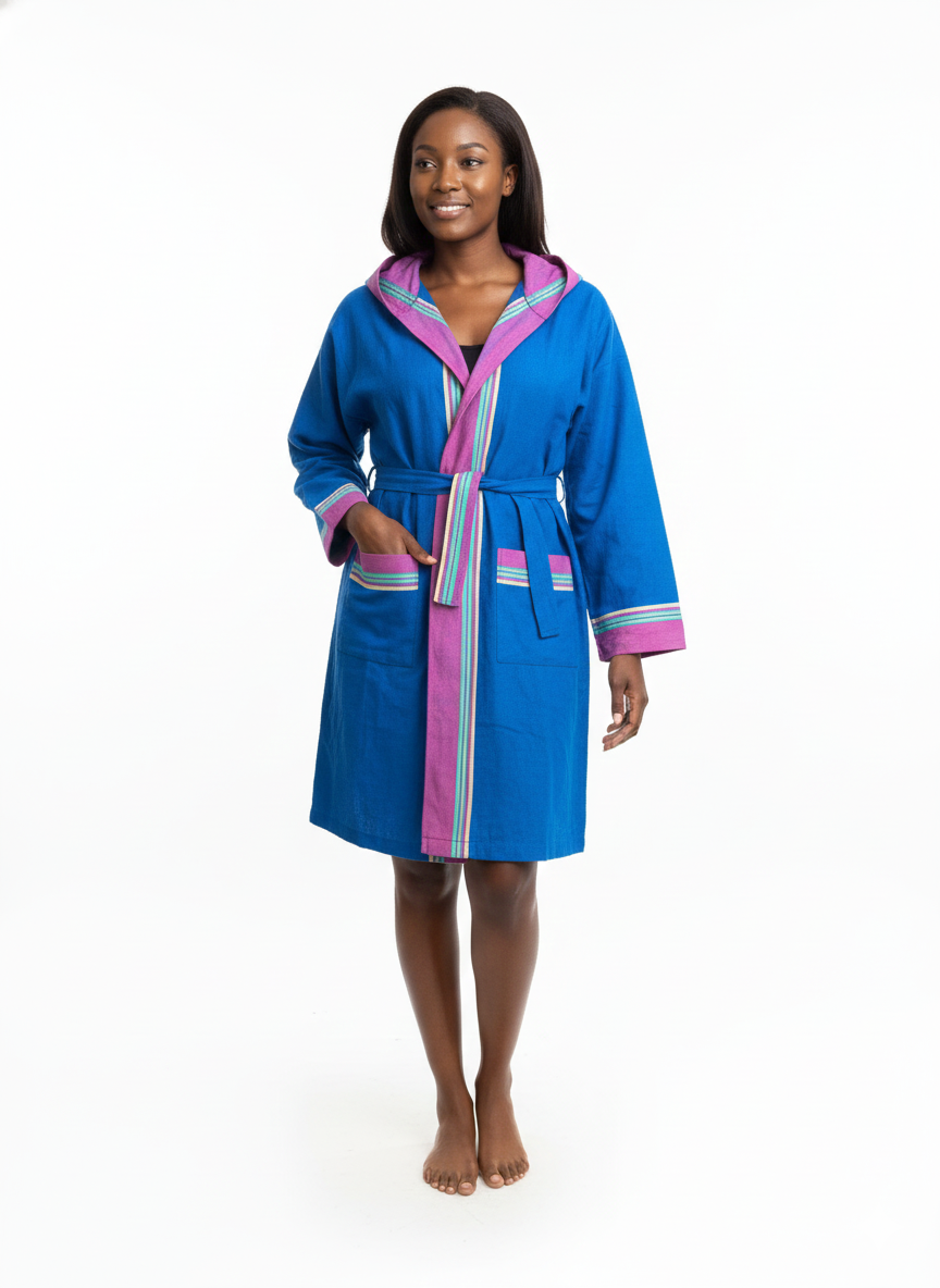 Kikoy Bathrobe / Gown – Handmade Kenyan Cotton Robe by Oneway Kenya
