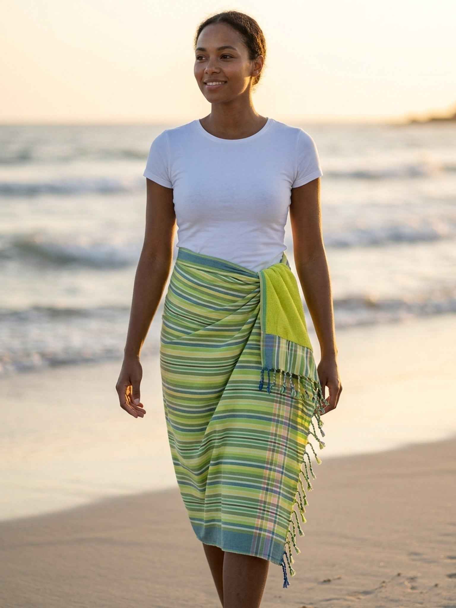 Kikoy Towel Lime Stripe - Vibrant, Versatile Beach & Bath Essential
