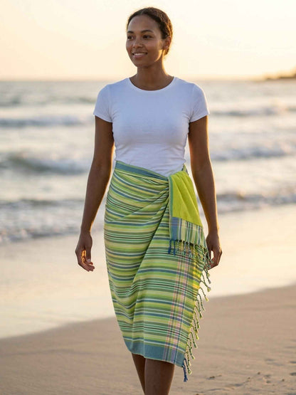 Kikoy Towel Lime Stripe - Vibrant, Versatile Beach & Bath Essential