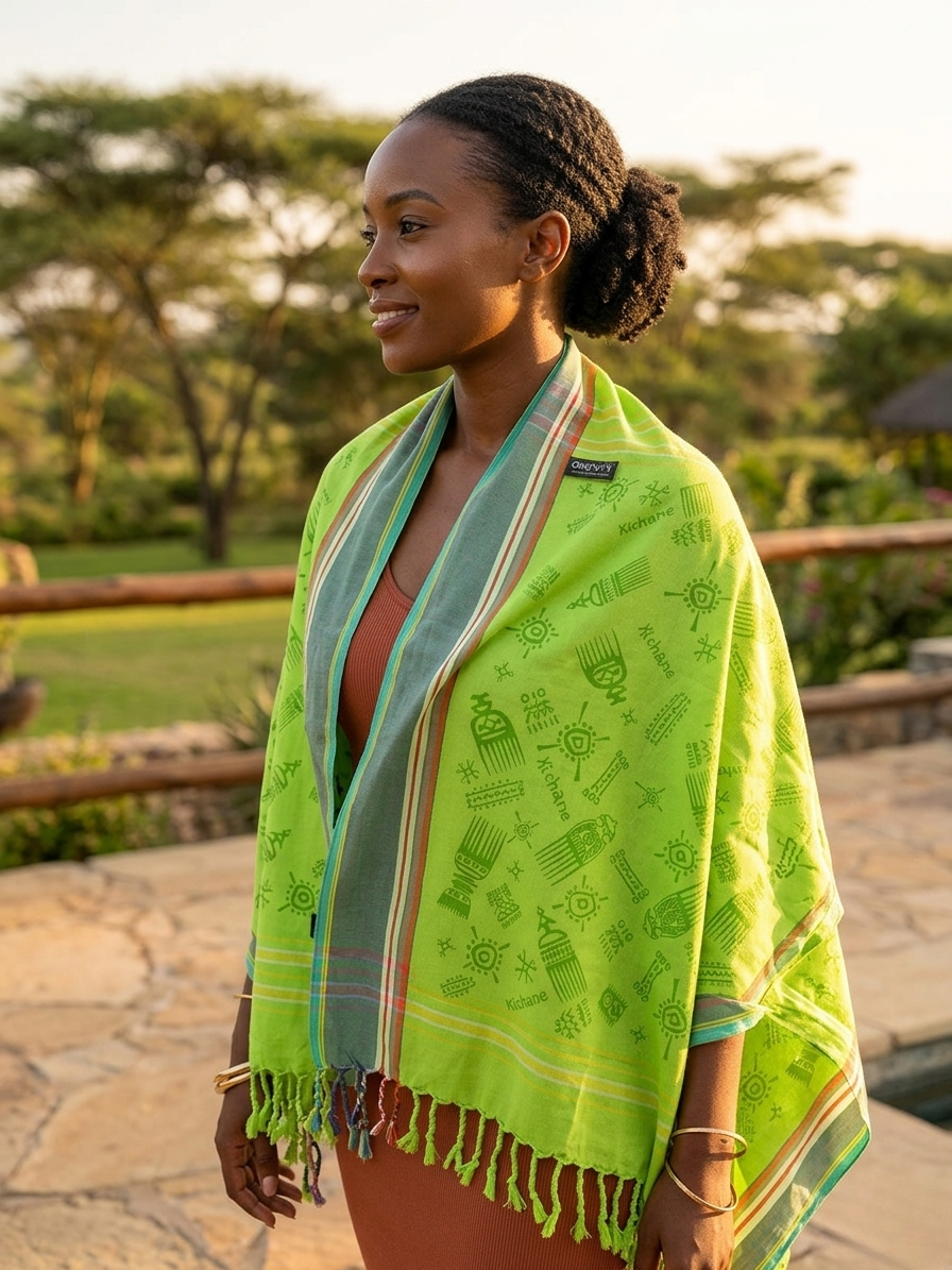 Printed Kikoy Wrap – Kichane Design (100% Cotton) White