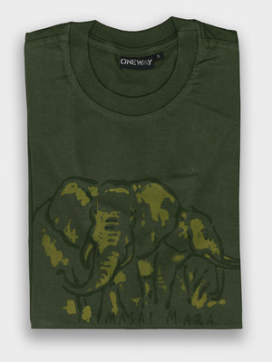 Oneway Kenya Masai Mara Elephants Print T-Shirt – 100% Cotton
