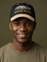 Masai Mara Wildebeest Cap - Embroidered Leather Peak Cap