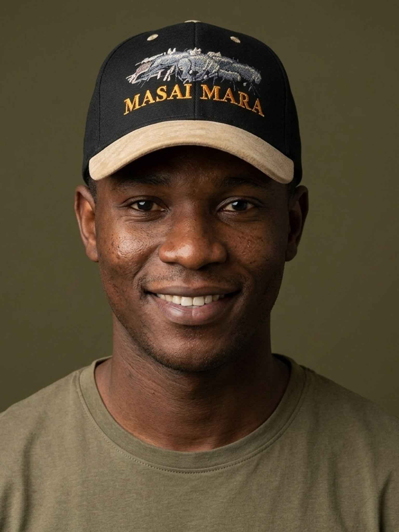 Masai Mara Wildebeest Cap - Embroidered Leather Peak Cap