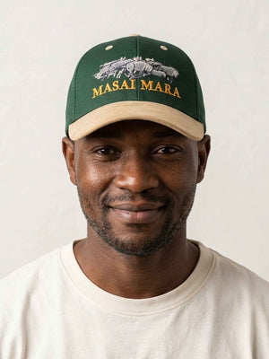 Masai Mara Wildebeest Cap - Embroidered Leather Peak Cap