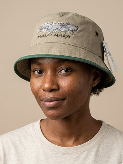 Maasai Mara Safari Bucket Hat – Embroidered Wildebeest Design