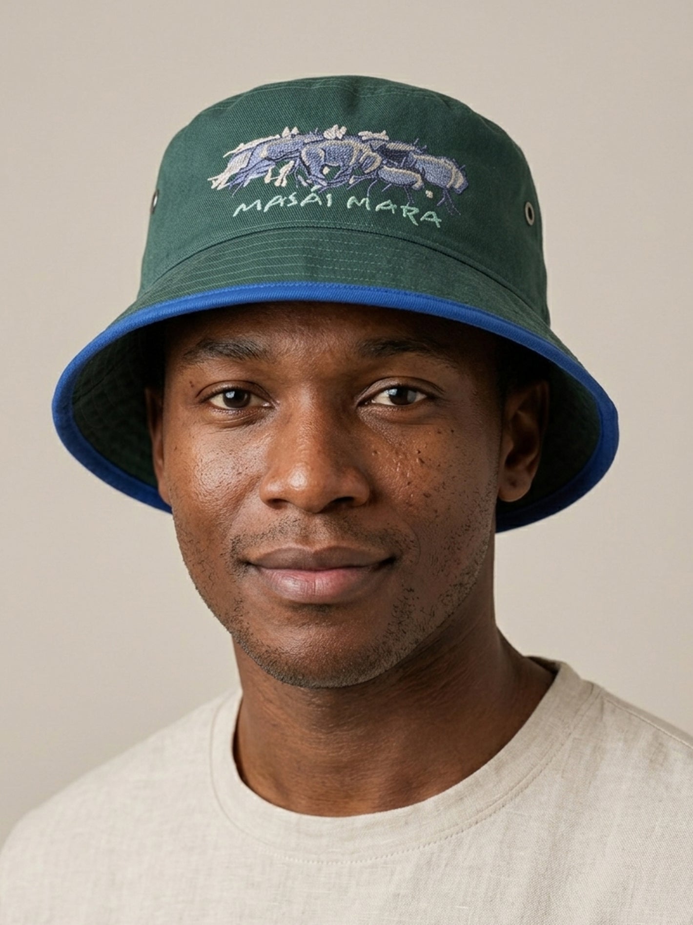 Maasai Mara Safari Bucket Hat – Embroidered Wildebeest Design