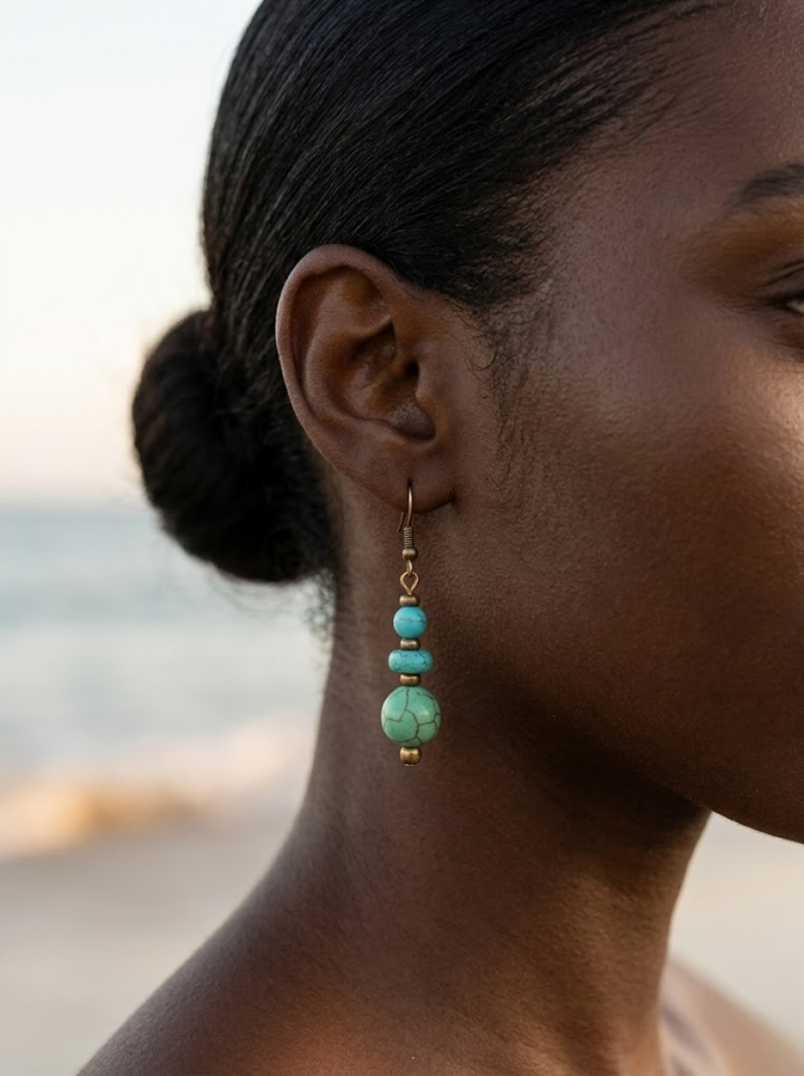 Melan Earrings - Turquoise & Brass Drop Jewelry | OneWay Kenya