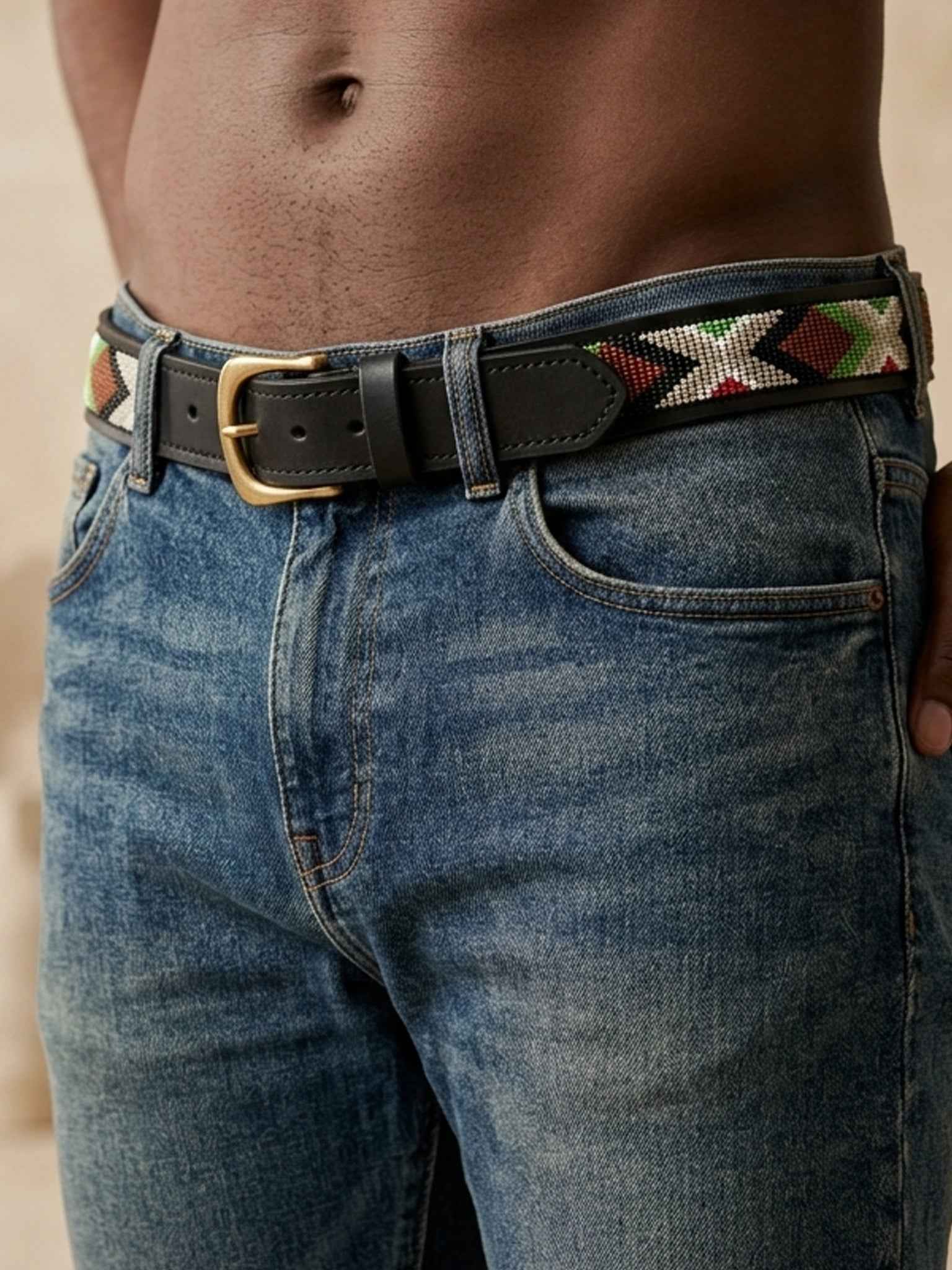 Large Dark Diamonds– Beaded Leather Belt | 600
