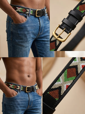 Large Dark Diamonds– Beaded Leather Belt | 600