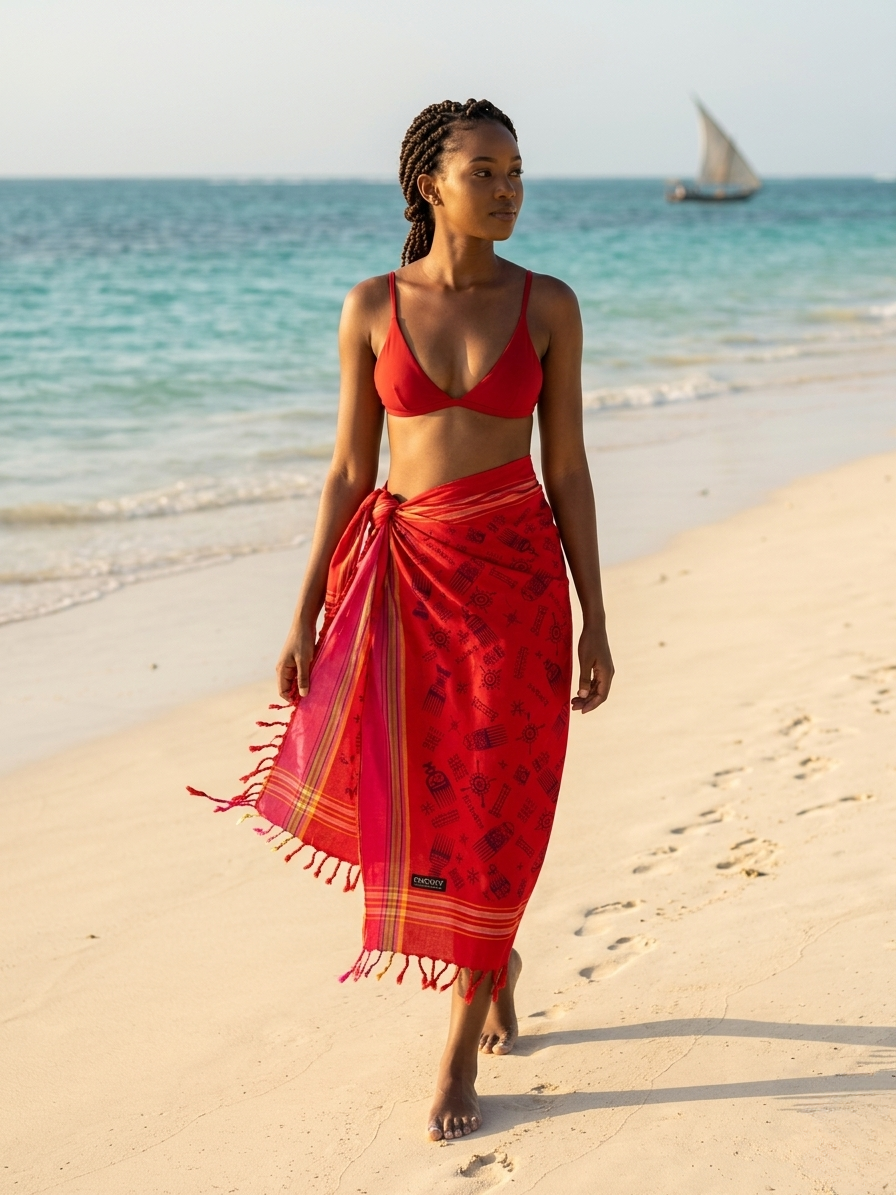 Printed Kikoy Wrap – Kichane Design (100% Cotton) Orange