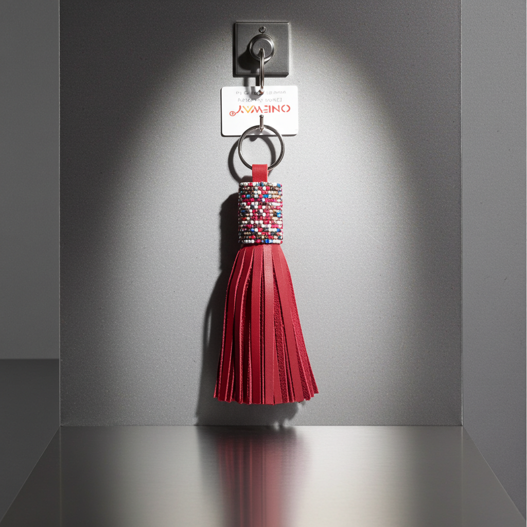 Leather Beaded Keychain - Blue - Onewaykenya