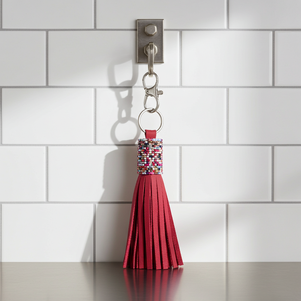 Leather Beaded Keychain - Blue - Onewaykenya