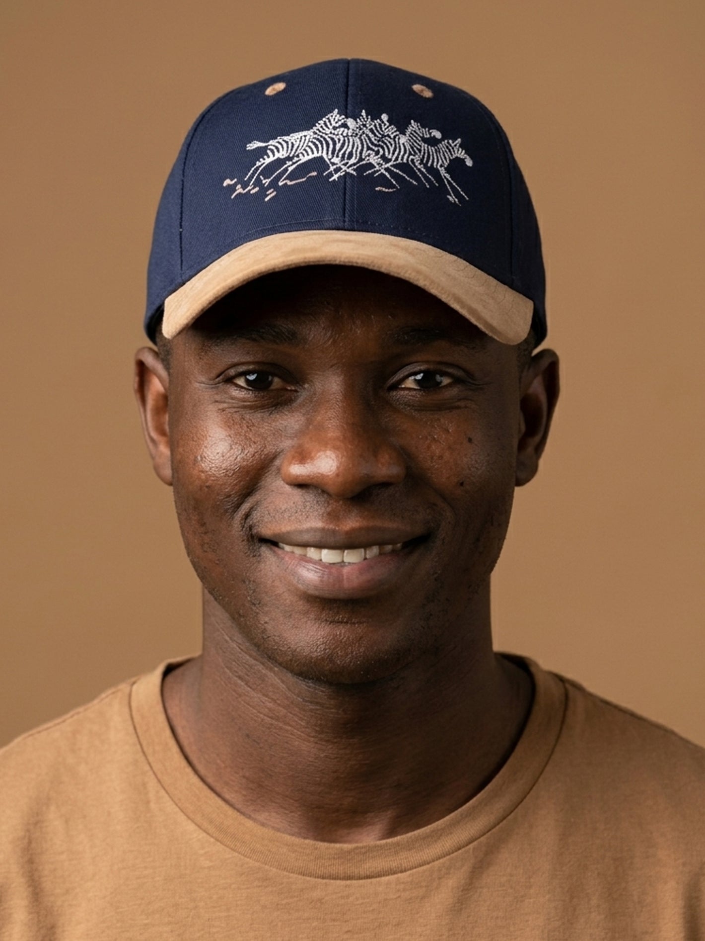 Running Zebras Leather Peak Cap - Embroidered Quality Headwear