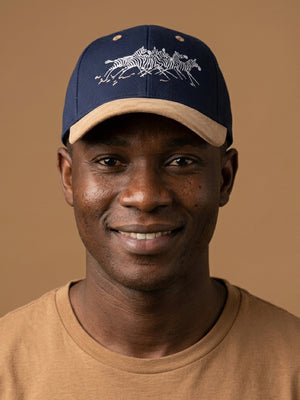 Running Zebras - Embroidered Leather Peak Cap