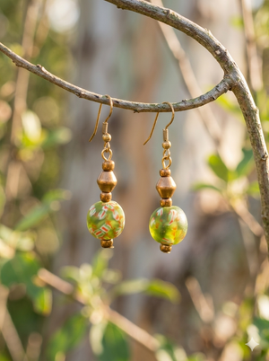 Tracey Earrings - Marbled Green & Gold Brass Artisan Jewelry | OneWay Kenya