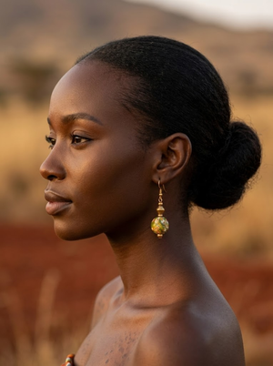 Tracey Earrings - Marbled Green & Gold Brass Artisan Jewelry | OneWay Kenya
