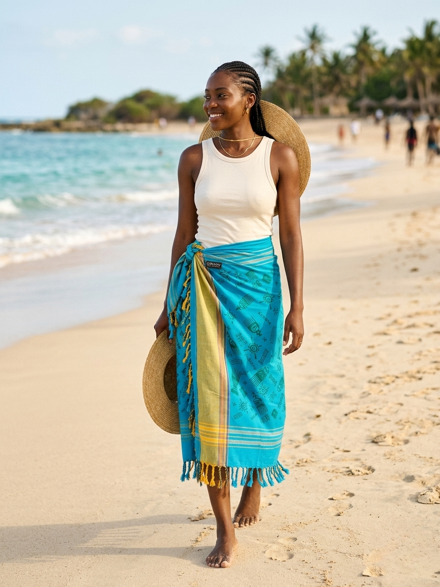 Printed Kikoy Wrap – Kichane Design (100% Cotton) Orange