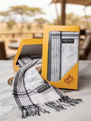 Printed Kikoy Wrap – Kichane Design (100% Cotton) White