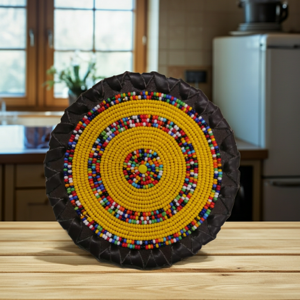 Luxurious Beaded Leather Coasters - Ethical Home Decor