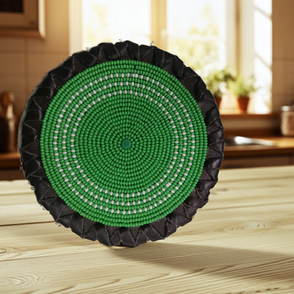 Masai Beaded Leather Coasters – Colorful African Table Decor