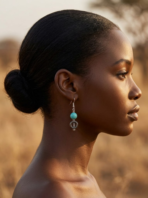 Janet Earrings - Turquoise Stone & Industrial Metal Drop Jewelry | OneWay Kenya